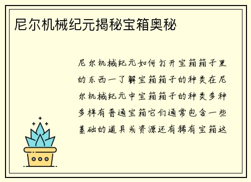 尼尔机械纪元揭秘宝箱奥秘